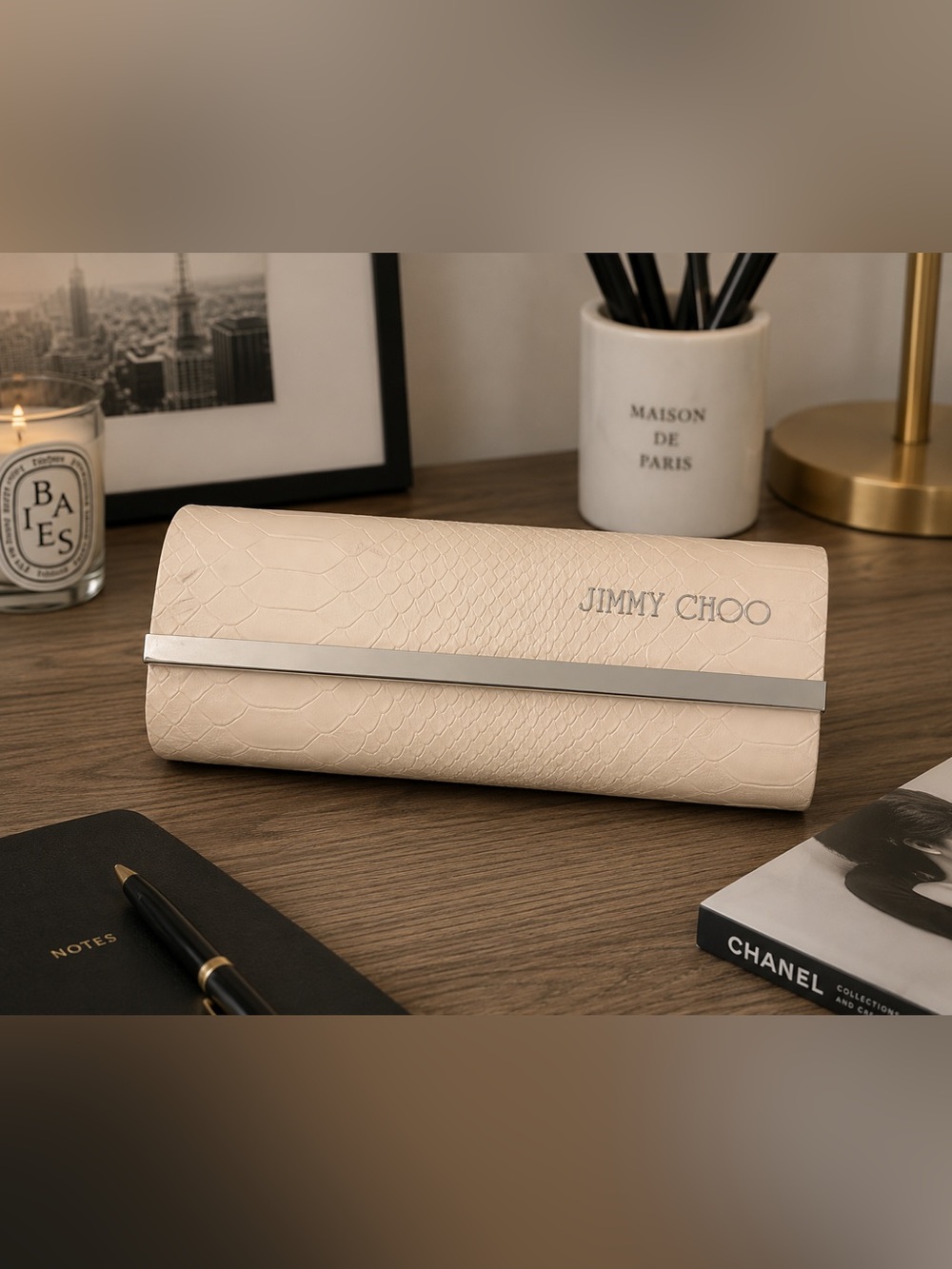 Jimmy Choo White Glasses Case Designer Luxury Chic Sunglasses Holder